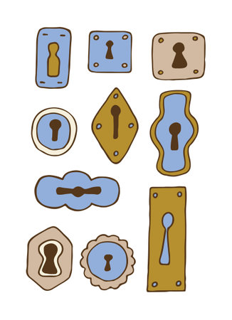 set of keyhole icons isolated on white background. vintage style. Doodle. Vector design elements for decoration.のイラスト素材