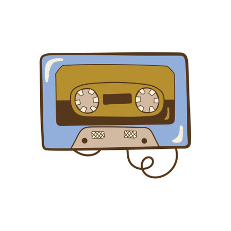 Classic Cassette Retro Tape Clip Art Colors Record Music Radio Audio Vintage Cute Case. Vector Illustrationのイラスト素材