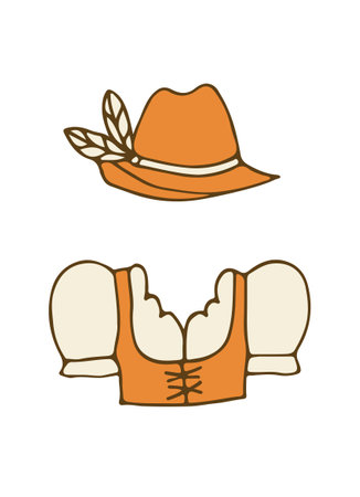 oktober fest girls clothing items. national sundress and hat. festive outfit. vectorのイラスト素材