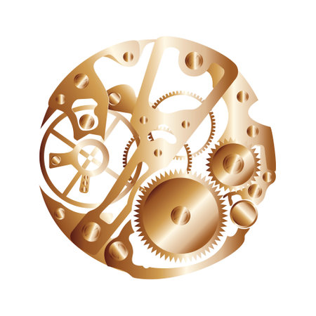 golden clock mechanism vector. watch parts isolated on white background. gold. vectorのイラスト素材