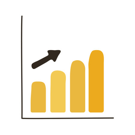 simple hand-drawn growth chart. Growth graph with arrow indicating direction. Yellow chart. Vectorのイラスト素材