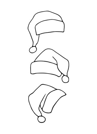 set of Santa hats isolated on white background. Winter, New Year, Christmas. Santa's clothes. Festive cap. Vectorのイラスト素材
