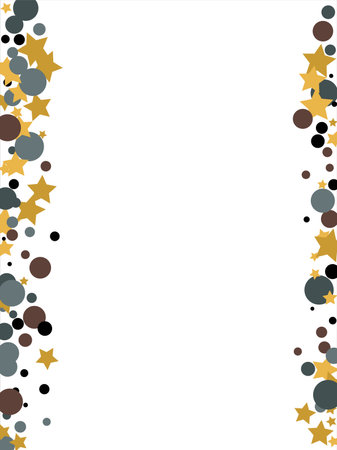 Gold, blue, brown, black confetti with circles and stars. Cosmic shine. Christmas abstract pattern. Beautiful illustration for postcard, banner, web. Background for the image. Vectorのイラスト素材