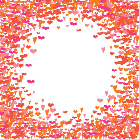 Bright hearts confetti corner frame on white background. Valentine's Day. Banner template. Space for text.のイラスト素材