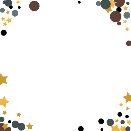Gold, blue, brown, black confetti with circles and stars. Cosmic shine. Christmas abstract pattern. Beautiful illustration for postcard, banner, web. Background for the image. Vectorのイラスト素材