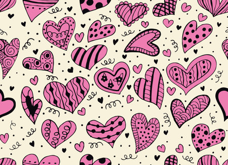 Seamless pattern of cute hearts. Wallpaper for season decoration, wrapping paper, clothing prints. Vector.のイラスト素材