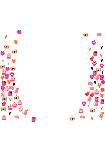 Bright frame background with Valentine's Day elements. Blank postcard, invitation to a holiday, wedding. Doodle. Vector.のイラスト素材