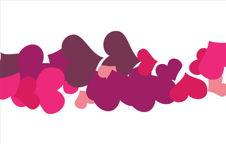 Bright hearts confetti corner frame on white background. Valentines Day. Banner template. Space for text. illustration.のイラスト素材