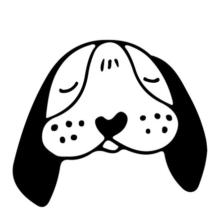 dog face cartoon drawing isolated on white background. Favorite pet. For the design of pet products. Childrens illustration. Cute and beautiful hand drawn puppy. Animals vector illustration.のイラスト素材