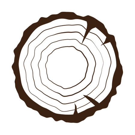 Sectional view of a tree trunk. Carved tree symbol. Flat illustration of cut tree. Vector isolated on white.のイラスト素材