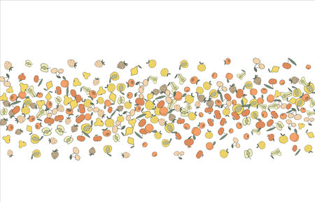 Frame of bright juicy berries. Frame with natural products. Empty space for text. Also can be used as banner, flyer, texture, poster. Hand drawing. Vector background. Illustrationのイラスト素材