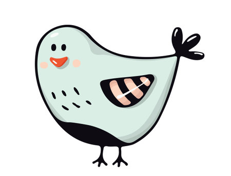 cute cartoon bird. Funny bird isolated on a white background. Childrens illustration. Pet store. Feathered pet. hand drawn. Vector illustration.のイラスト素材