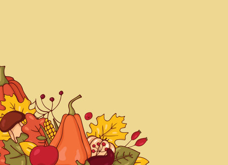 Thanksgiving Day poster for the holiday. Background for postcard, autumn icon. Autumn. Place for text. Vector illustrationのイラスト素材