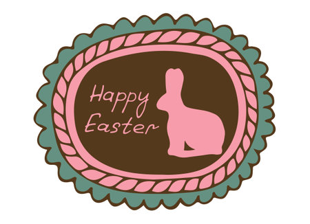 Cute bunny in decorative frame and happy easter inscription. Traditional easter bunny. Easter. Holiday decor. Design element for your easter card. Vector illustrationのイラスト素材