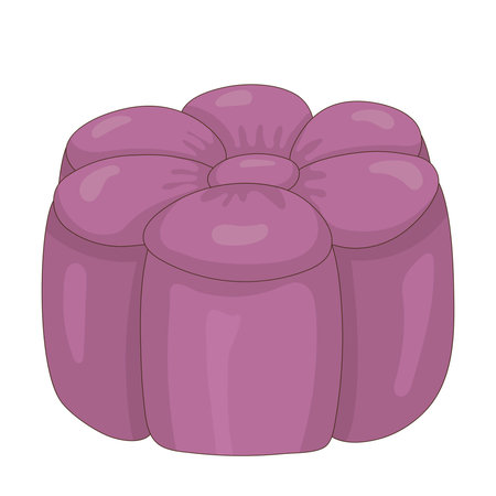 Soft pouf. Purple in the form of a flower. Cute image of a cozy seat. Interior item. Furniture for home. Home textiles. Cartoon style. Vector illustration.のイラスト素材