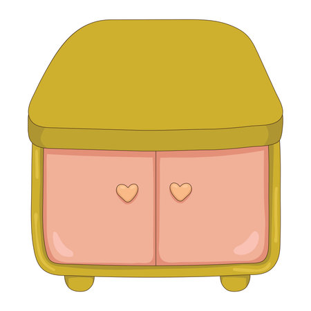 Cabinet with shelves in cartoon style. Shelf, bookcase, bathroom cabinet. Isolated on white background. Decor for storage. Illustrations for a furniture store. hand drawn. Vector illustration.のイラスト素材