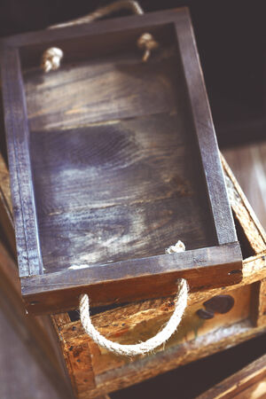 Reclaimed wood storage boxes top viewの写真素材