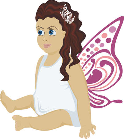 Cute Angel Girl with wings isolated on white backgroundのイラスト素材