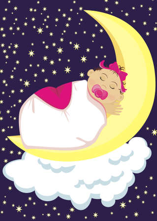 Little girl sleeping on the moonのイラスト素材