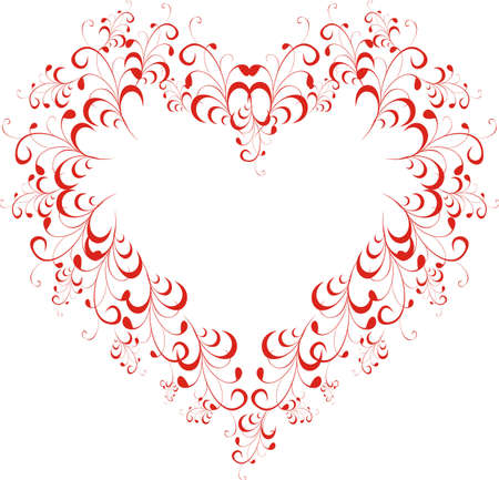 Red Scrolled floral shape of heartのイラスト素材