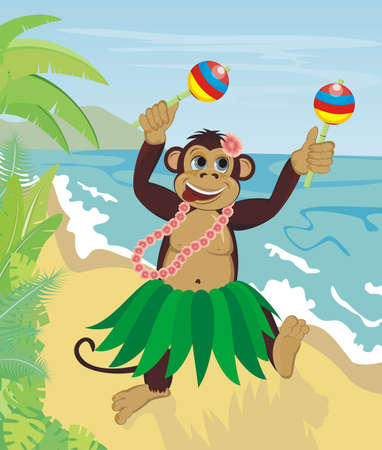 Exotic cute dancing monkey on beachのイラスト素材