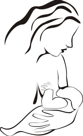 Silhouette of young woman breastfeeding her babyのイラスト素材
