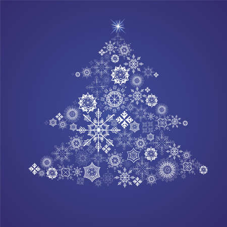 Christmas fur-tree from snowflakes on blue backgroundのイラスト素材