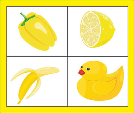 Teach with children yellow color. Training material.のイラスト素材