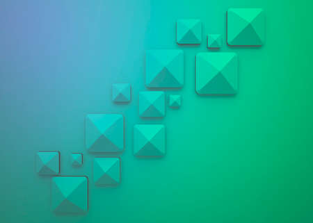 Abstract background of pyramids on blue with green background.の写真素材
