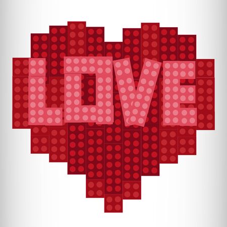 Heart from plastic bricks on a white background. Red Heart designerのイラスト素材