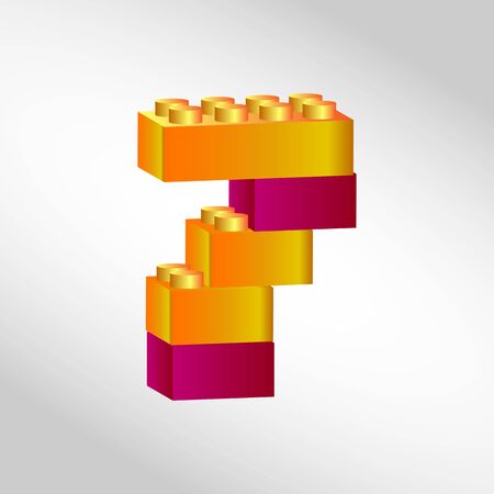 Number seven. Plastic building blocks isolated on a white background. Numbers built from colored plastic bricks.のイラスト素材