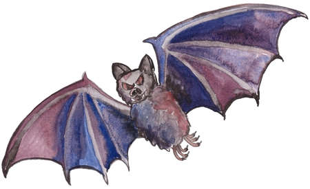 Bat. Halloween. Vampire bat hand painted watercolor illustration scary halloween flying icon isolated on white backgroundの写真素材