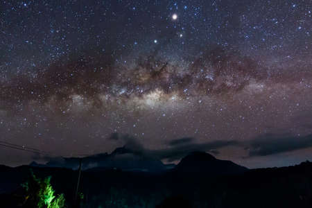 Milky Way galaxy at Borneo, Long exposure photograph, with grain.Image contain certain grain or noise and soft focus.の写真素材