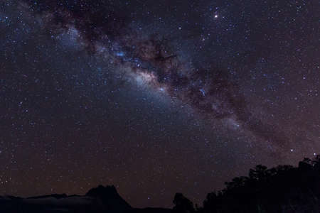 Milky Way galaxy at Borneo, Long exposure photograph, with grain.Image contain certain grain or noise and soft focus.の写真素材