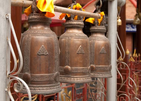 Three bells in a Buddhist templeの写真素材