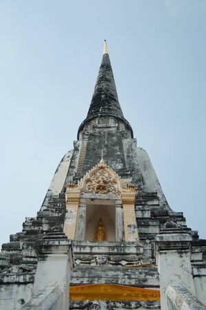 White stupa of Wat Thong Phuthao in Ayutthaya の写真素材
