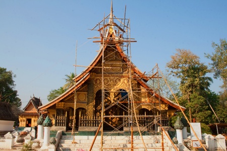 Buddhist pagoda on a background of blue skyの写真素材