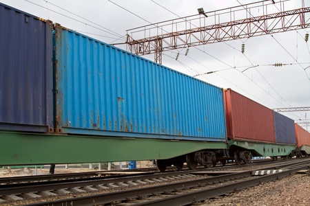 Transportation of containers by rail to freight trainsの写真素材