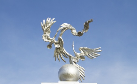 Storks as a symbol of peace in the Independence Square in Tashkent