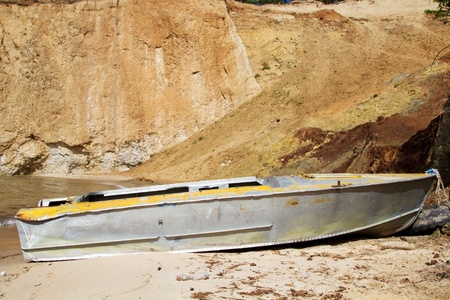 Boat on the shore of Lake Baikalの写真素材