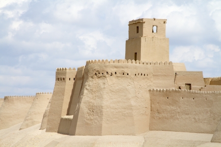 The wall of the fortress in the old city of Khiva, Uzbekistanの写真素材