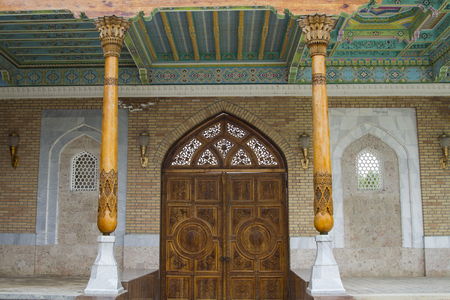 Carved wooden columns in the ancient mosqueのeditorial素材