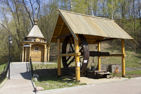 Chapel and water well in masters in Gorodets on the Volga River の写真素材