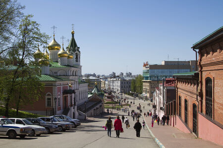 NIZHNY NOVGOROD, RUSSIA - MAY 09  Tourists stroll through the Rozdestvenskaya street on May 9, 2014...