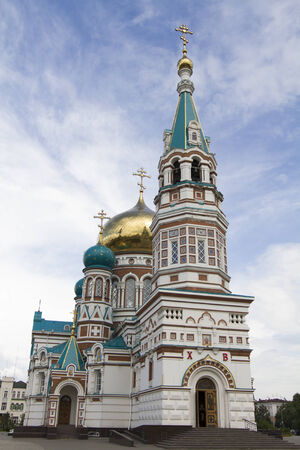 Holy Assumption Cathedral on Cathedral Square in Omskの写真素材