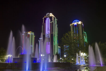 Buildings in the district of Grozny City with night illuminationのeditorial素材
