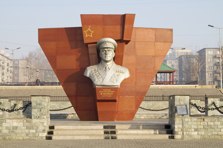 ULAANBAATAR, MONGOLIA - FEBRUARY 3: Monument to Marshal of the Soviet Union Georgy Zhukov on February 3, 2015 in Ulaanbaatar.のeditorial素材
