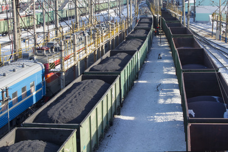 ULAN-UDE, RUSSIA - FEBRUARY 4: Rail cars loaded with coal on Fevruary 4, 2015 in Ulan-Ude.のeditorial素材