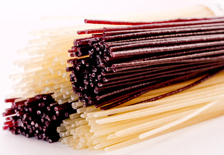 Bunch of white and black rice noodlesの写真素材