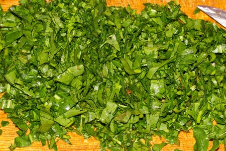 Sorrel leaves, cut to prepare summer soup